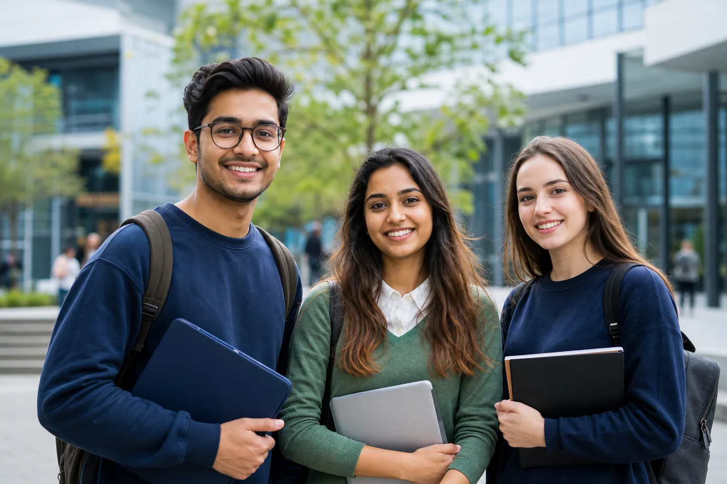 International university students together on a modern campus